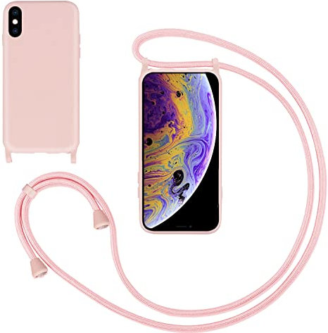 GoodcAcy Silikon Handykette Handyhülle für iPhone XS Max,Smartphone Necklace Hülle mit Band Schutzhülle mit Kette zum umhängen Halskette Flüssig Silikon Case für iPhone XS Max,Pink