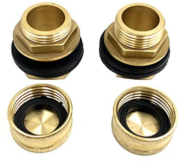 2 pz 3/4 in ottone massiccio pioggia barile connettore filettato paratia raccordo tubo adattatore con 2 tappi per tubo da giardino da 3/4