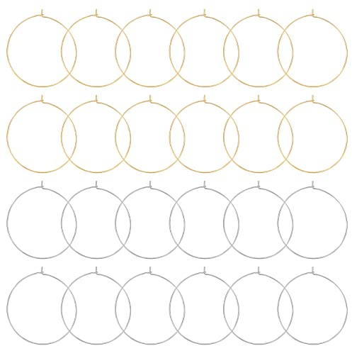 DICOSMETIC 60pcs Weinglas Ringe Set 40x45mm Weinglas Anhänger Charms Edelstahl Creolen Charme Ringe Small Golden Runde Deko Ringe für Cocktail, Gastgeschenke, Party Glas Marker