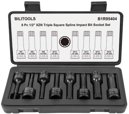 BILITOOLS XZN Vielzahn-Bit-Nuss-Satz 1/2 Zoll, 8-tlg, M5–M18 | Einteilige Cr-Mo-Kraftbits für Elektro- und Druckluft-Schlagschrauber bei Arbeiten an Motor, Getriebe und Fahrwerk