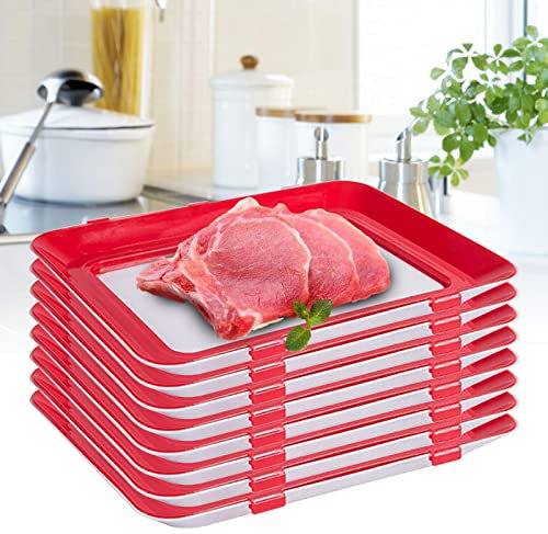 SHZICMY Frischhaltedose für Aufschnitt 8er Set stapelbar (Stapelboxen) Wurst Behälter Aufschnittdose Tablett aus Polypropylen, 100% rot+weiß, modern, rechteckig