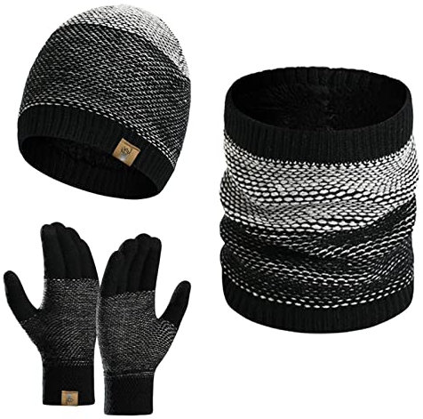 INSISMY Winter Beanie Mütze Schal für Herren mit Touchscreen Handschuhen Totenkopf Kappe Halswärmer Schals für Damen und Herren Fleece gefüttert Unisex