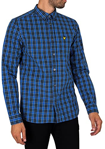 Lyle & Scott Hemd Herren Langarm Blau | Karohemd Herren auf Popeline | Freizeithemden für Herren mit Button down Kragen | XS-XXL