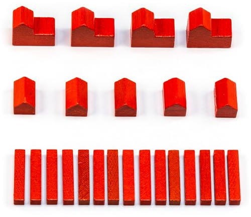 Waldfelsen® Hozfiguren: 4 Städte, 5 Siedlungen und 15 Straßen geeignet für Die Siedler (Farbe: Rot)