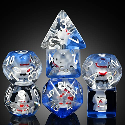 Cute Dog D&D Dice Set, DNDND Resin 7 Die with Velvet Bag for Dungeons and Dragons D&D Rolling Games and Tabletop Games (Dog)