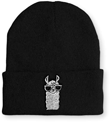 tshirtladen Cool Lama Retro Statement Beanie Mütze mit Spruch für Damen und Herren, Farbe: Black