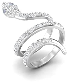 MOONEYE 925 Sterling Silber Schlangenring für Frauen Vintage Wickelringe mit natürlichem Regenbogen und weißem Topas-Verlobungsring Kobra-Schlange-Ringen (Sterling Silber, 58)
