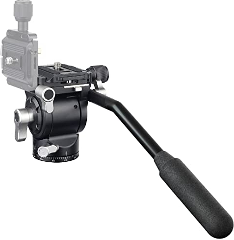 EVUMO Mini Trípode Cabeza Fluida, Cabeza Trípode 360 Grados PanoráMica Cámara Vídeo Cabeza, 400g Trípode VíDeo Pan Inclinación Cabeza Compatible con Arca-Swiss Placa De Liberación Rápida, 4kg Carga