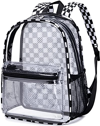 Transparenter Mini-Rucksack für Stadionveranstaltungen, 30,5 x 30,5 x 15,2 cm, klein, transparent, Kunststoff, durchsichtig, für Konzerte, Arbeit, Schwarz / Weiß kariert, Small, modisch