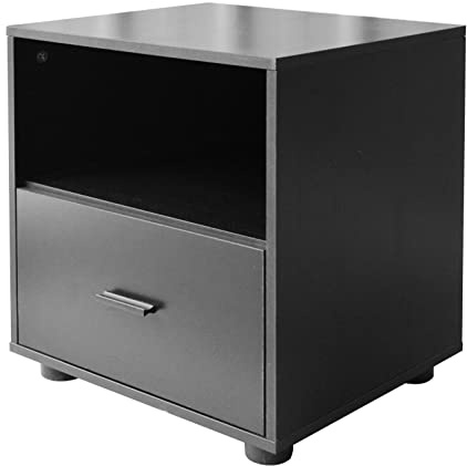 URBNLIVING Black Wooden Bedroom Furniture Cabinet Chest of Drawers Dressing Table Wardrobe - 1 Draw Cabinet