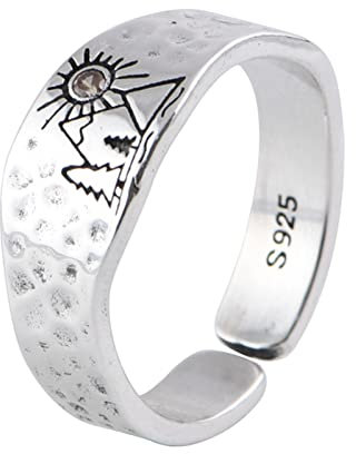 Mesnt 925 Silber Ringe Damen, 925 Sterling Silber Sonnenbaum Berg Ringe für DamenSilber Gold, Größe Einstellbar