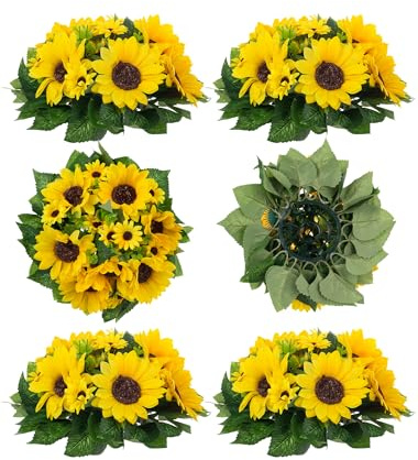 BLOSMON Kunstblumen Blumenstrauß Blumenkugeln Tischdeko Hochzeitsdeko 6 Stück Künstliche Sonnenblumen für Hochzeit Tisch Dekoration Blumengesteck Künstlich für Wohnzimmer Party Geburtstag Deko