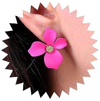 Atentuyi Boho Flower Stud Earrings Gold Acrylic Flower Earrings Pink Floral Earrings Rose Petal Resin Earrings Vintage Statement Earrings Jewelry for Women and Girls