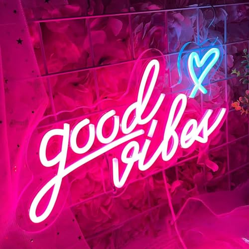 Uennm Néon LED Good Vibes, Enseigne Lumineuse LED GoodVibes, Cocktails Enseignes Au Néon LED Neon Lights Verre à Cocktail Grandes Lettres néon USB Signe Lumineux pour Mur, Chambre, Mariage, Fête, Bar