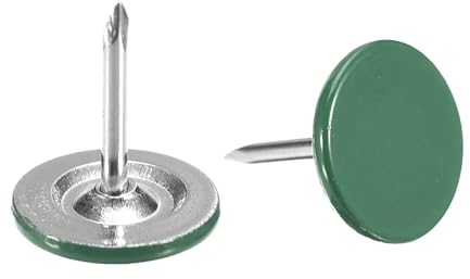 QUARKZMAN 100Pz Chiodi per Tappezzeria, Testa Piatta 11mmx13mm, Puntine da Disegno Chiodi Decorativi per Lavagna Sughero Mobili, Puntine per Mobili, Divani, Testate, Verde