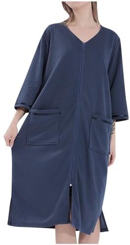 TYHONEYS Women Button Up Lightweight Robes Long Bathrobe Soft Plus Size Sleepwear Knee Length Loungewear Loose Robe Duster UK Ladies Bathrobes