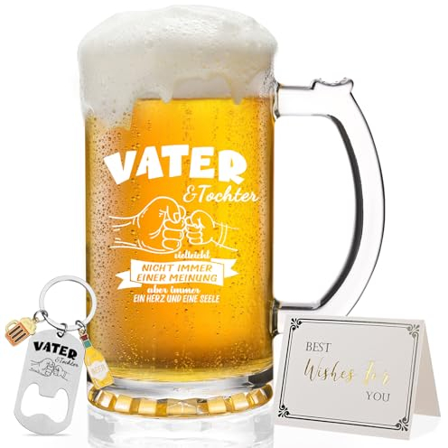 Joymaking Bierglas Papa Geschenk - Vatertagsgeschenke, Vater Tochter Geschenk, Vatertag Geschenke Von Kindern, Geburtstagsgeschenk, Bierkrug Bester Papa Geschenke Weihnachten 0,5L