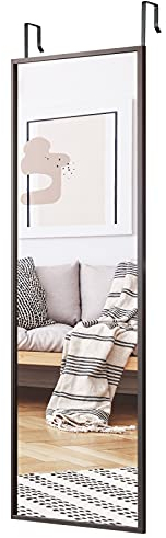 LIFEZEAL Miroir Mural Long, Miroir Suspendu Porte avec Crochet Réglable en Hauteur, Miroir Rectangulaire, 107,4 x 36,5 cm, pour Salon,Chambre à Coucher, Salle de Bain, Moderne (Marron)