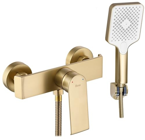 Rea HASS BRUSH GOLD Duscharmatur, Messing, Badezimmer-Mischbatterie, Einhebel, heiß und kalt, verstellbar (Gold)