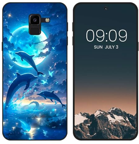 WUACYEAMING per Samsung Galaxy J6 (2018) Cover,antiurto in silicone TPU morbido antiscivolo custodia protettiva con motivo dipinto nero Carino Moda Protezione Case-delfino