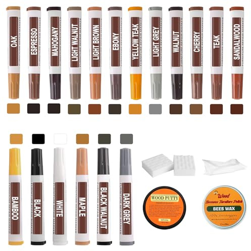 Möbelreparaturset -18 Farben Laminat Reparaturset - Neues Upgrade Holzkratzer Reparaturset mit Bienenwachs Möbelpolitur, Holzmarker Stifte für Kratzer, Flecken - Wiederherstellung von Holzboden