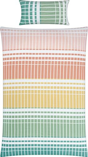REDBEST Bettwäsche Seersucker apricot-gelb-grün Größe 135x200 cm (40x80 cm)