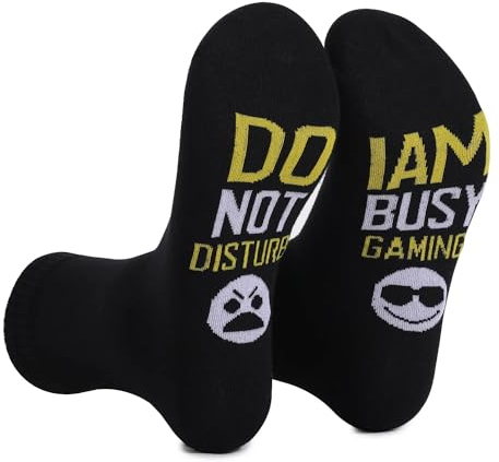 MACHERA Gaming Sock, Do Not Disturb I'm Gaming,Gaming Socks with Glowing Effect, Novelty Socks Glow in the Dark (DE/NL/SE/PL, Alphanumerisch, Einheitsgröße, Regular, Regular, Style 2 (non glow))