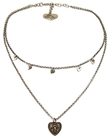 Heimatflüstern Trachtenkette mit Herzen und Trachtenherz - Metall Halskette mit Herzen, Damen Layer Dirndlkette Lederhose, Dirndl-Schmuck fürs Oktoberfest, Trachtenschmuck (antik-silber-farben)