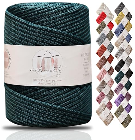 Makromecity Makramee Garn 5mm x 95m Premium Polyester Makramee Schnur Polypropylene Yarn Basteln für Wandbehänge Umhängetasche Handtasche Runner Schnullerkette Platzteller (Waldgrün)