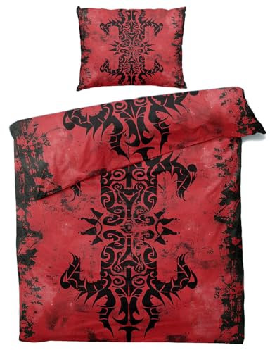 MOBEITI Gothic Bettwäsche 135x200, Schwarz Rot Wendebettwäsche - Deko & Geschenke, Weiche Mikrofaser Bettbezug Set 2teilig, 1 Kissenbezug 80x80, mit Reißverschluss