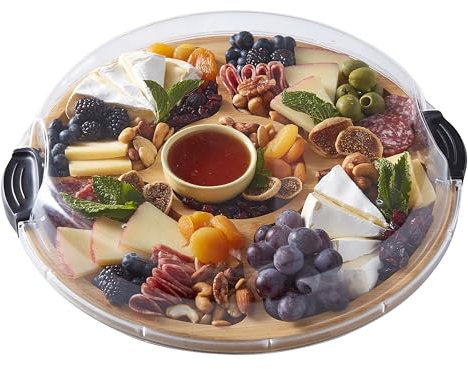 Farberware Build-a-Board Planche à découper en bambou avec cinq compartiments et couvercle transparent verrouillable pour charcuterie, collations et plus encore