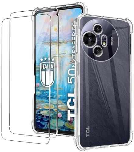 KUSINHOKA Cover per TCL 50 NXTPAPER 5G/50 PRO NXTPAPER 5G + [2 Pezzi] Pellicola Vetro Temperato, Morbido Silicone [Antiurto] Custodia, Leggero [Anti-Graffio] TPU Bumper Case Protettiva Custodia