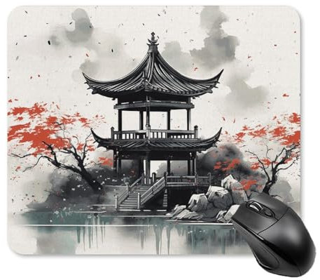 Tapis de souris carré avec base en caoutchouc antidérapant, peinture à l'encre chinoise, tapis de souris avec bords cousus pour souris sans fil, ordinateur portable, bureau à domicile