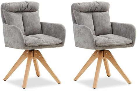 Homestyle4u 2851, Esszimmerstühle 2er Set Samt drehbar Polsterstühle Grau Küchenstühle mit Armlehne Drehstühle Esstisch