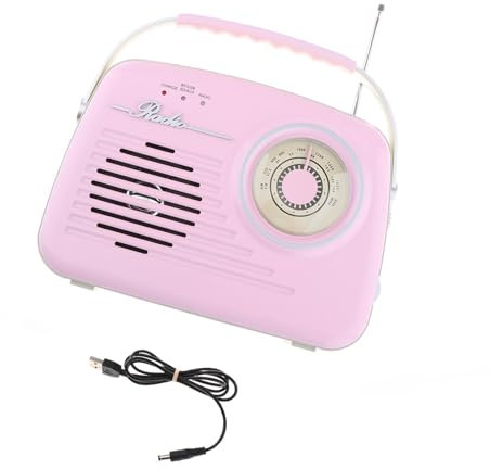 BaotyJie Portable Radio BT Radio Compact Chargeable with Handle Easy to Use Lightweight Retro Design Cute Radio for Outdoor Kitchen, Pink