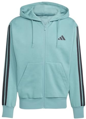 adidas Men's ESSENTIAL THREE STRIPES FLEECE ZIPPER HOODIE, powder teal/black, 3XL
