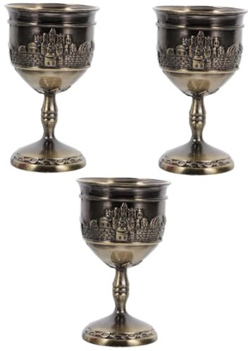 XINCXIN Vintage Communion Cup,3pcs European Wine Glass Communion Cups Small Offering Cup Chalice Wine Cup Water Mug Witchcraft Cup Miniature Trophy Cup(Olive Green)