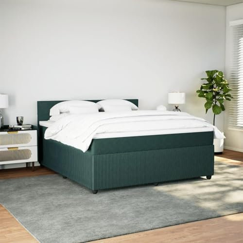 IKAYAA Boxspringbett 180 x 200 mit matratze und Topper Bett 180 x 200 mit matratze und lattenrost Polsterbett Doppelbett Schlafzimmer-Dunkelgrün-180 x 200 cm