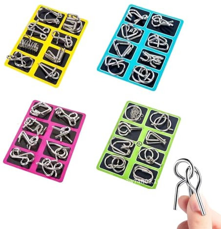 Metal Brain Teaser Puzzles, Metal Wire Puzzle for Kids Adults Challenge, Metal Puzzle Ring Set, Educational Intellectual Toys IQ Toys, IQ Test Mind Game Toys (A2)
