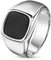 DJADEE Esther Herren Ring Silber Edelstahl Weißgold beschichtet, 18 Karat vergoldet, mit Onyx Stein schwarz, Wasserfest, Nickelfrei, Langlebig, Geschenk für Mann (19,1 mm Ø - 60)