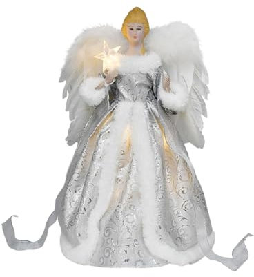Albero di Natale Angelo – Angelo di Natale, decorazione giocattolo angelo | Puntale per albero di Natale con luci incandescenti, angelo puntale per albero di Natale mini albero di Natale per