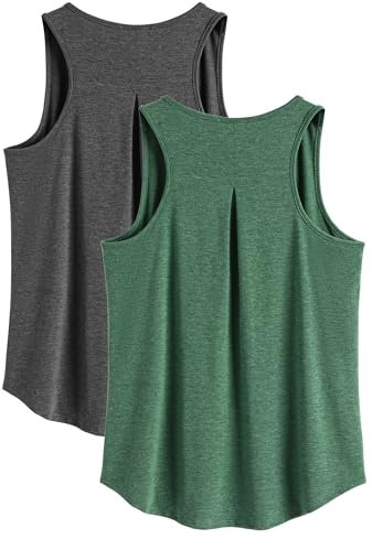 PINSPARK 2er Pack Tanktops Damen Sport Tank Tops Racerback Ärmellose Sporttop Herbst Laufen Gym Yoga Top Soft Atmungsaktiv Trainingstop Tank Sportbekle Dunkelgrau/Dunkelgrün XL