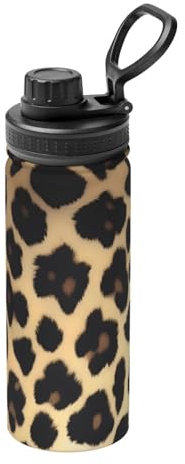 Borraccia termica con stampa leopardata, con manico, in acciaio inox, riutilizzabile, da 510 ml, per sport e viaggi