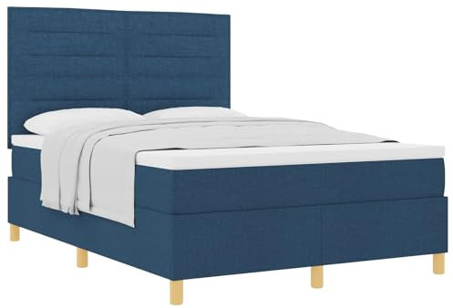 vidaXL Blau Streifen Design Bettgestell 140 x 190 cm Stylische Holz Schlafzimmermöbel für drinnen Langlebige Schaumunterstützung für Erwachsene Doppelqueen zeitgenössische Matratze