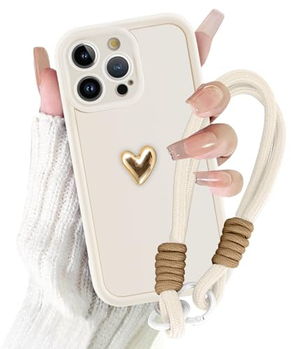 Kueqeay Cover con Cordino per iPhone 13 Pro Max 6,7'', Silicone Morbido Custodia Aesthetic Summer Mädchen Modello Amore 3D Disegni Collana Universale Protezione Fotocamera Protettiva Case, Bianco