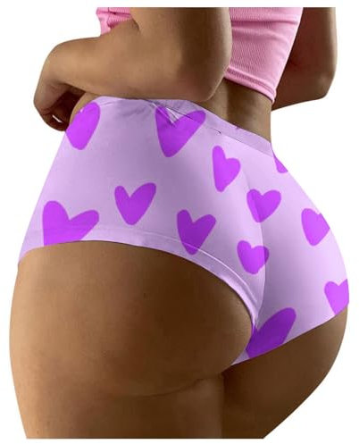 Calzoncillos para mujer, ropa interior transpirable, triángulo con estampado de corazón, para tiempo libre, vacaciones, calzoncillos para mujer, sin costuras, sin costuras, bragas, Color lila claro