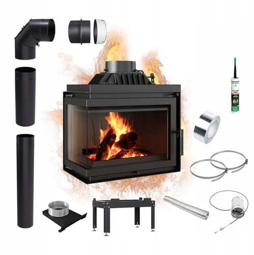 KRATKI Kamineinsatz Gusseisen Simple 8kW Holzofen Eck Links Ø150 BImSchV 2 | Kamineinsatz aus Gusseisen, schwarz, 80,1% Wirkungsgrad, Ecodesign, EEK A, Aschekasten