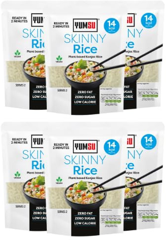 Yumsu Skinny Konjac Rice 380g Low Calorie, Keto Friendly, Gluten Free, Vegan Shirataki Rice Substitute Ready to Eat Healthy Meal Option Assorted Packs (Pack of 6)