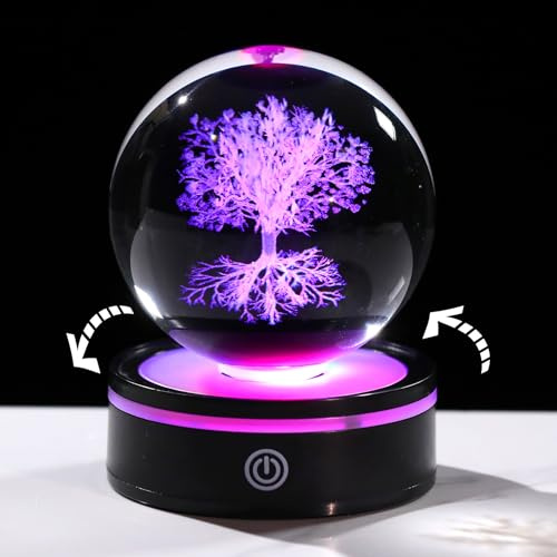 Arikyrist Albero della vita rotante 3D sfera di cristallo regali per le donne con luci LED Base albero genealogico