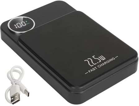 Cocoarm Portable Power Banken 5000mAh Magnetic Power Bank Magnetic Tragbares Ladegerät mit Genauem Stromanzeige, 15W PD Fast Lading, Typ C 22.5W Schnellladung (Black)